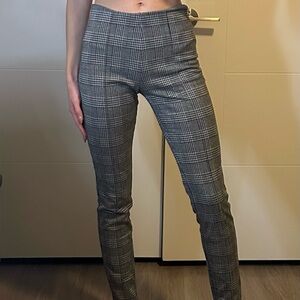 Women's Grey Printed Herringbone Plaid Pants